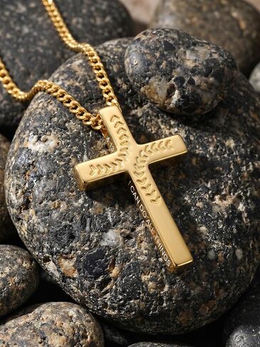 18K Gold Cross Necklace for Men Gold Soccer/Football/Basketball/Baseball Cross Pendant with Bible Verses Religious Sports Jewelry Christian Gift(with Gift Box) in Kuwait