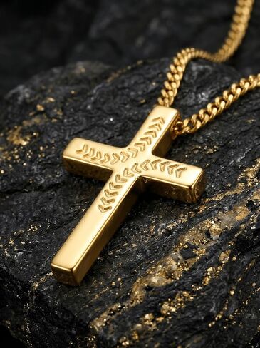 18K Gold Cross Necklace for Men Gold Soccer/Football/Basketball/Baseball Cross Pendant with Bible Verses Religious Sports Jewelry Christian Gift(with Gift Box) in Kuwait