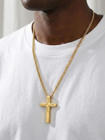 18K Gold Cross Necklace for Men Gold Soccer/Football/Basketball/Baseball Cross Pendant with Bible Verses Religious Sports Jewelry Christian Gift(with Gift Box) in Kuwait