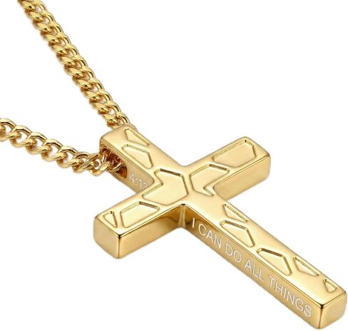 18K Gold Cross Necklace for Men Gold Soccer/Football/Basketball/Baseball Cross Pendant with Bible Verses Religious Sports Jewelry Christian Gift(with Gift Box) in Kuwait