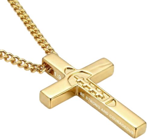 18K Gold Cross Necklace for Men Gold Soccer/Football/Basketball/Baseball Cross Pendant with Bible Verses Religious Sports Jewelry Christian Gift(with Gift Box) in Kuwait
