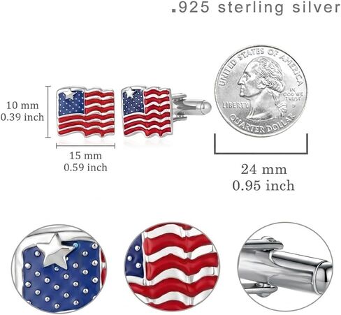 American Flag Cufflinks 925 Sterling Sliver Cuff Links Mens Business Wedding Jewelry Gifts for Men in Kuwait
