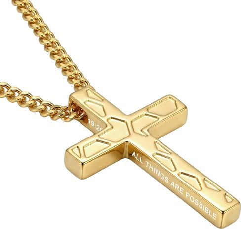 18K Gold Cross Necklace for Men Gold Soccer/Football/Basketball/Baseball Cross Pendant with Bible Verses Religious Sports Jewelry Christian Gift(with Gift Box) in Kuwait