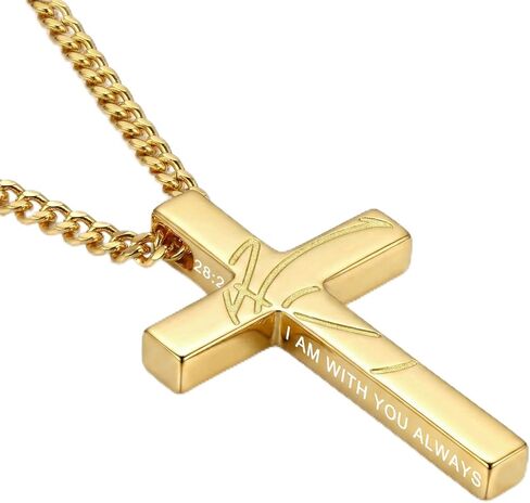 18K Gold Cross Necklace for Men Gold Soccer/Football/Basketball/Baseball Cross Pendant with Bible Verses Religious Sports Jewelry Christian Gift(with Gift Box) in Kuwait