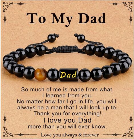 Gifts for Papa Dad New Dad Grandpa, Handmade Braided Rope Bracelet Natural Black Onyx Black Obsidian Tiger Eye Stone Beads Fathers Day Birthday Jewelry Gifts for Men in Saudi Arabia