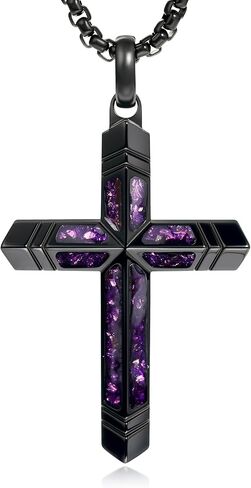 Amethyst Cross Necklace for Men with Adjustable Box Chain For Everyday Wear Christian Men's Cross Necklace Jewelry Gifts in Saudi Arabia