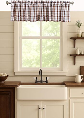 Gingham Check Valances 2 Pack, 54"x18" - Semi Sheer, Rod Pocket, Plaid Farmhouse Curtain Set - Rustic Window Treatment for Kitchen, Bedroom, Living Room - Aqua & Indigo Blue, Yellow in Saudi Arabia