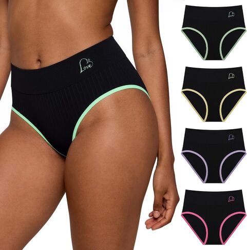 Women's Breathable Underwear,High Waist Seamless Panties for Women,Soft Stretch Full Coverage Underwear with Contrast Trim in Kuwait