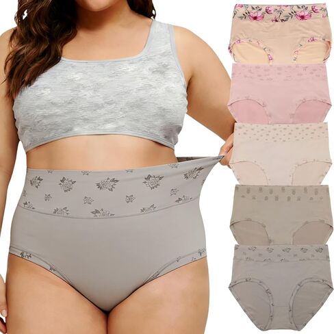 Women's Underwear Briefs Plus Size XL-5XL Panties High Waist Floral Ladies Pantys 5-Pack in Saudi Arabia