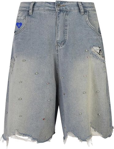 Aelfric Eden Bermuda Jorts Rhinestone Application Jort with Vintage Belt Chain Summer Baggy Denim Shorts in Kuwait