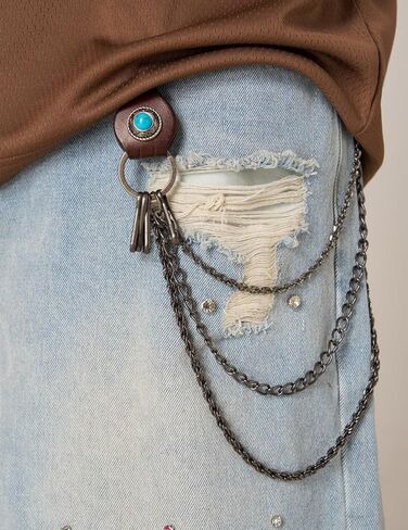 Aelfric Eden Bermuda Jorts Rhinestone Application Jort with Vintage Belt Chain Summer Baggy Denim Shorts in Kuwait