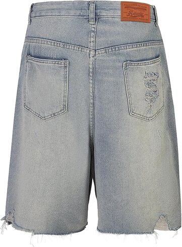Aelfric Eden Bermuda Jorts Rhinestone Application Jort with Vintage Belt Chain Summer Baggy Denim Shorts in Kuwait