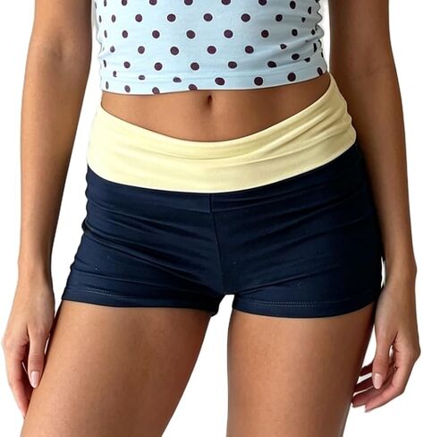 Seyurigaoka Women's Fold Over Shorts Y2K Micro Mini Shorts Low Waisted Yoga Pajama Bottoms Summer Going Out in Kuwait