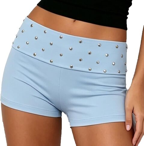 Seyurigaoka Women's Fold Over Shorts Y2K Micro Mini Shorts Low Waisted Yoga Pajama Bottoms Summer Going Out in Kuwait