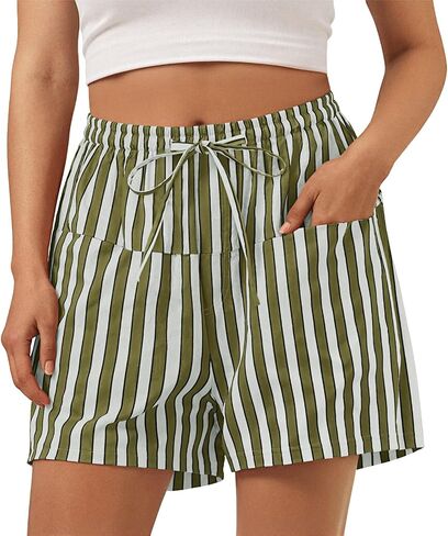 Aoysky Womens Striped Lounge Shorts High Waisted Drawstring Casual Summer Shorts Color Block Beach Bottoms with Pockets in Kuwait