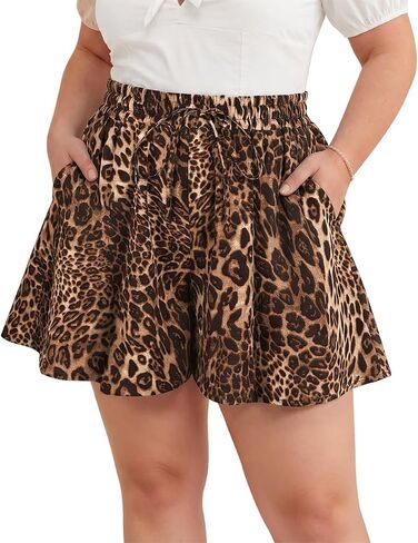 TIYOMI Plus Size Shorts Flowy Wide Leg Adjustable Tie Knot Summer Beach Vacation Casual Print Shorts with Pockets XL-5XL in Kuwait