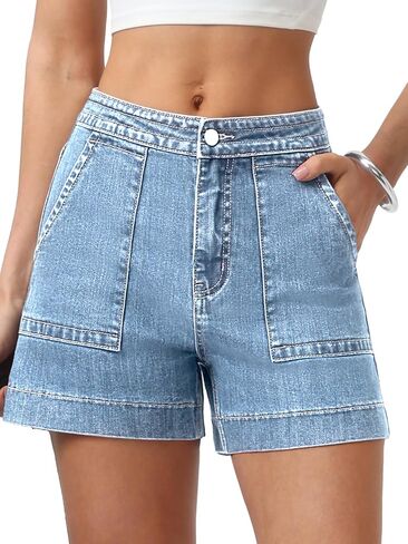 ELLEVEN Womens A Line Stretchy Denim Baggy Shorts High Waisted Wide Leg Casual Jean Shorts with Pockets in Kuwait