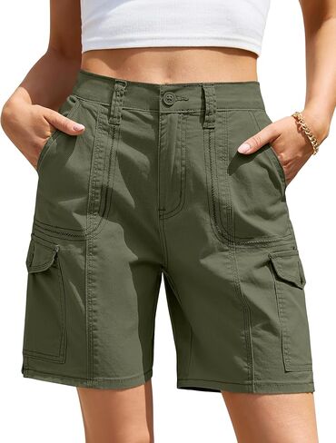 Eddoyee Bermuda Shorts for Women Knee Length Cargo High Waisted Shorts with 6 Pockets Summer Elastic Waist Denim Jorts（S-XXL in Saudi Arabia