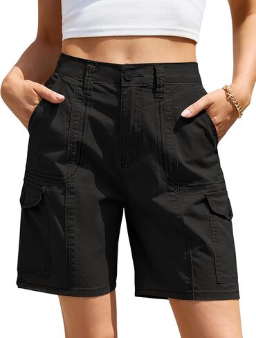 Eddoyee Bermuda Shorts for Women Knee Length Cargo High Waisted Shorts with 6 Pockets Summer Elastic Waist Denim Jorts（S-XXL in Saudi Arabia