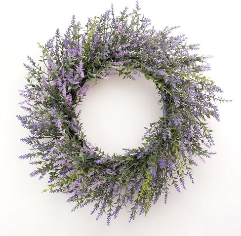 FJAKA 22'' Summer Wreaths for Front Door, Artificial Eucalyptus Leaves with Lavender Wreath for Home, Farmhouse Wall Decor, Indoor & Outdoor, Spring, Fall, All Seasons in Saudi Arabia