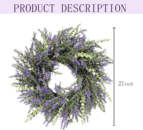 FJAKA 22'' Summer Wreaths for Front Door, Artificial Eucalyptus Leaves with Lavender Wreath for Home, Farmhouse Wall Decor, Indoor & Outdoor, Spring, Fall, All Seasons in Saudi Arabia
