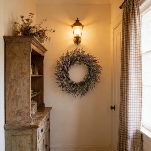 FJAKA 22'' Summer Wreaths for Front Door, Artificial Eucalyptus Leaves with Lavender Wreath for Home, Farmhouse Wall Decor, Indoor & Outdoor, Spring, Fall, All Seasons in Saudi Arabia