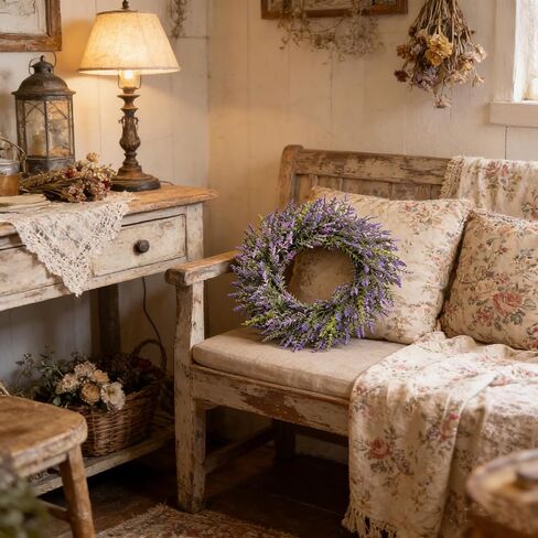FJAKA 22'' Summer Wreaths for Front Door, Artificial Eucalyptus Leaves with Lavender Wreath for Home, Farmhouse Wall Decor, Indoor & Outdoor, Spring, Fall, All Seasons in Saudi Arabia