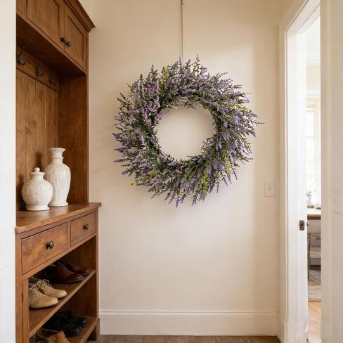 FJAKA 22'' Summer Wreaths for Front Door, Artificial Eucalyptus Leaves with Lavender Wreath for Home, Farmhouse Wall Decor, Indoor & Outdoor, Spring, Fall, All Seasons in Saudi Arabia