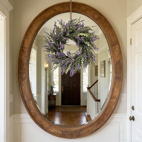 FJAKA 22'' Summer Wreaths for Front Door, Artificial Eucalyptus Leaves with Lavender Wreath for Home, Farmhouse Wall Decor, Indoor & Outdoor, Spring, Fall, All Seasons in Saudi Arabia
