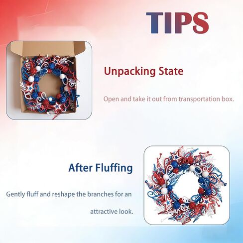 24 Inch Patriotic Glitter Stars Wreath for Front Door, Red White Blue Forth of July Door Wreath for Indoor Outdoor, Glitter Floral Patriotic Wreaths for Home Decor in Kuwait