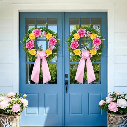 Livole 24 Inch Summer Spring Wreaths for Front Door | Large Summer Door Wreath with Peony Rose Daisy for Indoor Outdoor Home Wall Farmhouse Patio Porch Window Decor in Saudi Arabia