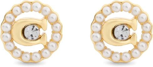 COACH Jewelry Women's Signature C Pearl Stud Earrings in Kuwait