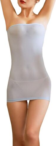 Women's One Piece Strapless Mini Dress Mesh Sheer Bodycon Dress Nightclub Skirt in Saudi Arabia