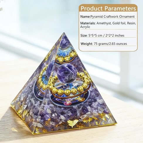 Natural Mineral Crystal Pyramid Energy Healing Meditation Aid Feng Shui Protection Home Decor Versatile Gift Option(2inch Pyramid Amethyst) in Saudi Arabia