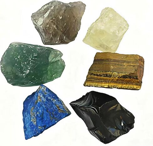 Natural Raw Wealth Crystals Set for Money Abundance Success - 6 Healing Stones for Prosperity and Good Luck, Citrine Tiger Eye Crystals for Beginners, Crystal Decor Gift Set1.2-2″ in Kuwait