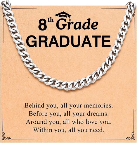 PINKDODO Stainless Steel Graduation Necklace Mens Cuban Link Chain 5th 8th High School Graduation Gifts for Boys Men in Kuwait