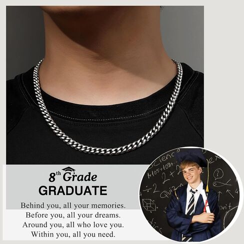 PINKDODO Stainless Steel Graduation Necklace Mens Cuban Link Chain 5th 8th High School Graduation Gifts for Boys Men in Kuwait