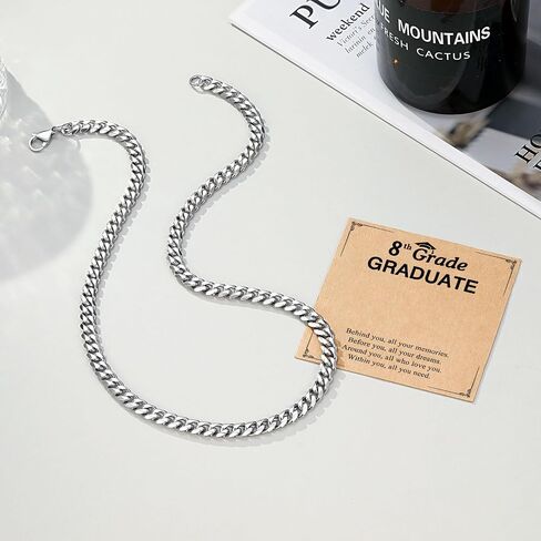 PINKDODO Stainless Steel Graduation Necklace Mens Cuban Link Chain 5th 8th High School Graduation Gifts for Boys Men in Kuwait