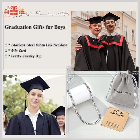 PINKDODO Stainless Steel Graduation Necklace Mens Cuban Link Chain 5th 8th High School Graduation Gifts for Boys Men in Kuwait