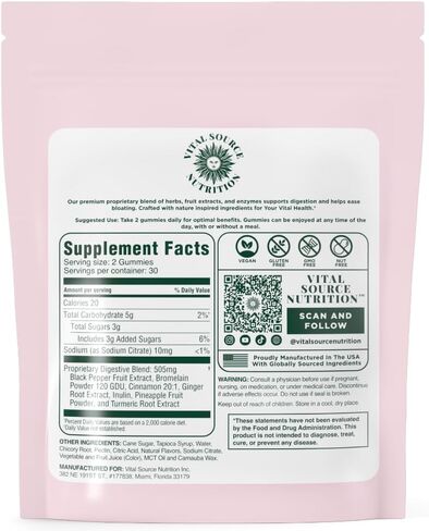 Vital Source Nutrition - AiRi - Debloat Support Gummies - Natural Digestive Blend with Enzymes & Herbal Extracts - Supports Gut Balance & Digestive Comfort - Supplements for Women - 30 Servings in Saudi Arabia