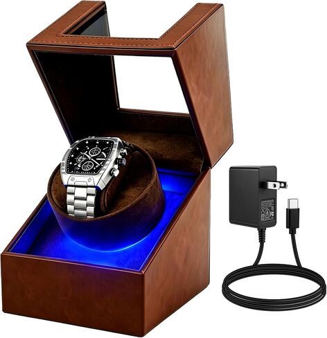 Anyasun Watch Winder for Automatic Watches,Single Watch Winder with LED Light,Rotating Watch Case with Japanese Quiet Motor,4 Modes Watch Rotator for Men, USB-C AC Adapter in Saudi Arabia