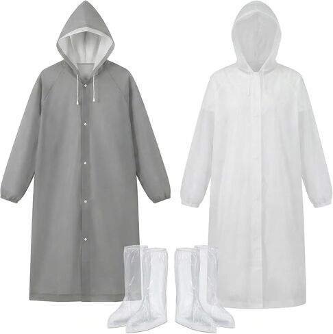 Reusable 2-Pack EVA Rain Ponchos for Couple, Lightweight Waterproof Hooded Rain Jacket with Cap, Festival Concert Camping Outdoor Travel Emergency Rain Gear for Adults (Gray + White) in Saudi Arabia