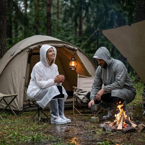Reusable 2-Pack EVA Rain Ponchos for Couple, Lightweight Waterproof Hooded Rain Jacket with Cap, Festival Concert Camping Outdoor Travel Emergency Rain Gear for Adults (Gray + White) in Saudi Arabia
