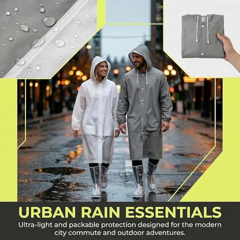 Reusable 2-Pack EVA Rain Ponchos for Couple, Lightweight Waterproof Hooded Rain Jacket with Cap, Festival Concert Camping Outdoor Travel Emergency Rain Gear for Adults (Gray + White) in Saudi Arabia