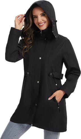 HALO RAIN Women's Long Raincoat Waterproof Lightweight Hooded Rain Jacket Trench Coat Windbreaker for Outdoor in Kuwait