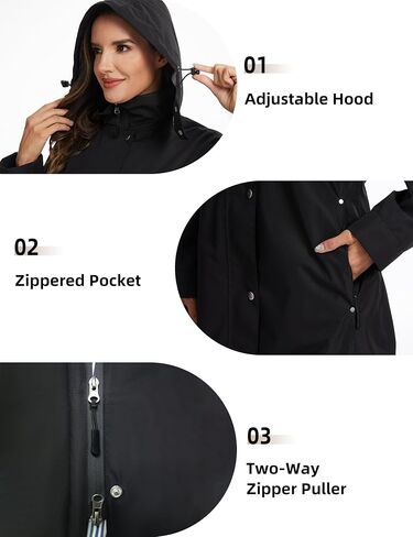 HALO RAIN Women's Long Raincoat Waterproof Lightweight Hooded Rain Jacket Trench Coat Windbreaker for Outdoor in Kuwait