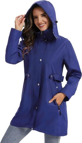 HALO RAIN Women's Long Raincoat Waterproof Lightweight Hooded Rain Jacket Trench Coat Windbreaker for Outdoor in Kuwait