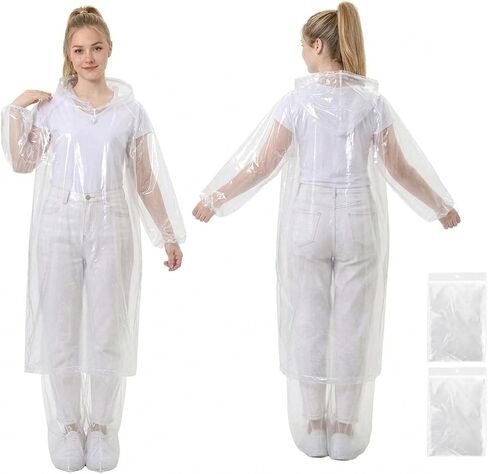 2 Pack Disposable Rain Suit, Full Body Poncho with Hood and Rain Pants Ideal for travel and theme parks in Saudi Arabia