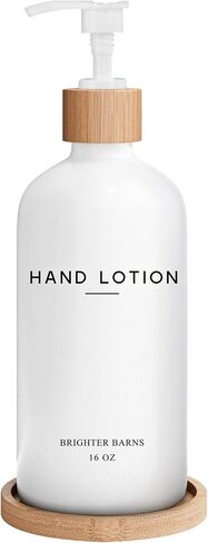 White Glass Lotion Dispenser with Pump Bathroom Set by Brighter Barns - Hand Lotion Dispenser with Tray - Modern Bathroom Decor - Boho Bedroom Decor for Housewarming Gift, Airbnb, Hotel (White) in Saudi Arabia