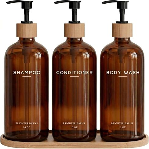 Black Shampoo and Conditioner Dispenser Set by Brighter Barns - Body Wash, Shampoo Dispenser for Shower with Pump - Refillable Plastic Shower Soap Dispenser for Bathroom Decor in Home, Airbnb (Black) in Saudi Arabia